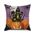Halloween throw pillow cover featuring a pumpkin and spooky castle on white background - 18x18 Inch / Purple Full Moon Castle Pumpkin Style (23)