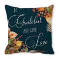 Funda de cojín verde azulado con texto BE Grateful AND GIVE Love y motivos de otoño - Especificación Estándar / Cian Oscuro con Frase Inspiradora Hojas(18)