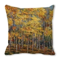 Watercolor autumn birch forest oil painting print on square peach skin pillowcase - Rich Golden Birch Forest (33)