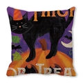 Halloween pillowcase featuring a black cat in a witch hat on a pumpkin with moon and bats - Black Cat Pumpkin Trick or Treat Texture (36)