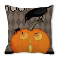 Fodera per cuscino Halloween con zucca acquerello corvo nero e scritta Boo! - Big Pumpkin Crow Boo Rhombus (35)
