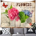 Vintage floral tapestry featuring hydrangeas and butterflies hanging over a sofa - 100X70 / Peach Skin / 复古绣球花(3)