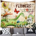 Detail of vintage flower and butterfly tapestry hanging above a grey sofa in a living room - 150x100(Peach Skin) / Sunflower Mushroom (4)