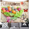 Vintage floral tapestry with butterflies and postmark design for living room decor - 100X70 / Peach Skin / 复古彩蛋花卉(5)