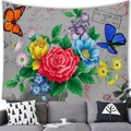 Detail of vintage floral tapestry with roses and butterflies on a modern grey sofa wall - 复古花卉蝴蝶(10)