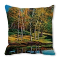Watercolor birch forest landscape oil painting print on peach skin pillow case - Water Tree Shadow Reflection Autumn (34)