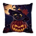Halloween pillow cover with black cat in witch hat on a glowing pumpkin - Q Style Witch Hat Cat on Pumpkin (27)