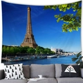 Paris Eiffel Tower tapestry with river view for home wall decor above a grey sofa - 11 / 100x70(Peach Skin)