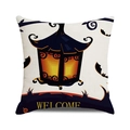 Halloween pumpkin lantern decorative linen pillowcase with black bats and welcome text - Black Lantern WELCOME Style (34)