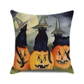 Halloween pillow cover with watercolor black cats on pumpkins and a full moon design - 18x18 Inch / Three Black Cats with Jack-o'-lantern Style (26)