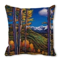Watercolor fall forest cushion cover featuring snow-capped mountains and autumn leaves - Snow Mountain Forest Landscape (35)