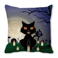 Halloween cartoon black cat with yellow eyes and moon on decorative square pillowcase - Tombstone Candle Black Cat (28)