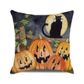 Halloween decorative square pillow cover with black cat, full moon and pumpkin illustration - 18x18 Inch / Fence Black Cat Jack-o'-lantern Style (27)