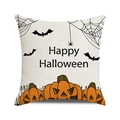 Halloween Happy Halloween pillow cover with pumpkin bats and spider motifs in cotton linen - Three Funny Jack-O-Lanterns Combo (35)