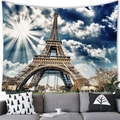 Eiffel Tower wall tapestry featuring sunburst design over a living room sofa decor - 12 / 100x70(Peach Skin)