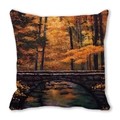 Artistic oil painting style pillow cover featuring an autumn forest and stone bridge scene - Stone Arch Bridge Autumn Forest (36)