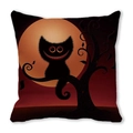 Halloween cartoon black cat on twisted branch with orange moon square cushion cover - Cheshire Cat Style Silhouette (29)