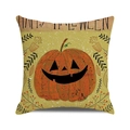 Beige Halloween pillow case featuring watercolor orange pumpkin and autumn leaves - 18x18 Inch / Autumn Leaves Jack-o'-lantern Style (28)