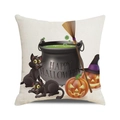 Halloween square cushion cover with watercolor pumpkin black cat and witch pot design - Witch Pot and Pumpkin Black Cat (36)