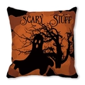 Halloween pillow cover with black scary tree and ghost pattern on orange background - Scary Stuff Ghost Pattern(36)