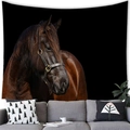 Close-up of a realistic dark brown horse head portrait on a wall hanging tapestry - Dark Brown Realistic Horse Portrait (Style 2) / 150x100cm (Peach Skin)