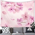 Pink cherry blossom wall tapestry hanging above a sofa for modern home decor - Five-petal Flower Dreamy Pink Style (18) / 100x70cm (Peach Skin)