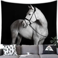Realistic white horse head tapestry wall hanging for modern living room decor - Black and White Art White Horse Portrait (Style 4) / 150x100cm (Peach Skin)