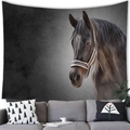 Detail of horse head tapestry hanging over a gray sofa in a modern artistic living room - Black and Gray Gradient Horse Head Art Illustration (Style 6) / 150x100cm (Peach Skin)
