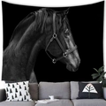 Macro shot of horse portrait tapestry hung over a minimalist sofa in a modern grey living room - Minimalist Realistic Black Horse (Style 7) / 100x70cm (Peach Skin Fabric)