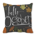 Funda de cojín Hello October en piel de melocotón con diseño de calabaza y hojas - Gris oscuro con patrón de calabazas y bellotas