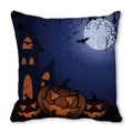 Halloween decorative square pillowcase with spooky pumpkin lanterns and moon print - Late Night Castle Jack-o'-lantern (30)