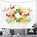 Rectangle wall tapestry with colorful butterflies and floral print on white fabric - 100x70cm / Abstract Colorful Floral Butterfly (Peach Skin) / 10