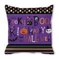 Halloween pillow cover with Spooky Boo text and purple pumpkin icons in square shape - Purple Tone Horizontal Stripe Elements (40)