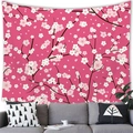 Pink cherry blossom wall tapestry in deep magenta with white floral patterns - Magenta Sakura Design Style (17) / 100x70cm (Peach Skin)