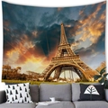 Brushed fabric tapestry featuring Eiffel Tower sunset design over a gray sofa - 13 / 100x70(Peach Skin)