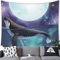 Tapiz de ballena de ensueño con luna gigante y nebulosa púrpura para decoración de pared - 100x70(Piel de Melocotón) / Ballena Estrellada Luna Pintado a Mano
