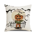 Halloween watercolor pumpkin and bat silhouette square cushion cover in linen style - Anthropomorphic Pumpkin Head Illustration (38)