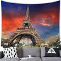 Eiffel Tower sunset wall tapestry displayed above a modern sofa for home decor - 14 / 100x70(Peach Skin)