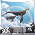 Tapiz decorativo de pared con diseño de ballena soñadora y arcoíris en el cielo - 100x70(Piel de Melocotón) / Ballenas Voladoras Arcoíris Cielo Azul