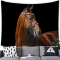Realistic horse head tapestry on gray wall above a sofa with cozy home decor - Brown Red Horse Head (Style 11) / 100x70cm (Peach Skin Fabric)
