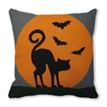 Halloween throw pillow cover featuring black cat silhouette, bats and orange full moon - Black Cat Bat Orange Full Moon (32)