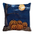 Federa per cuscino Halloween con motivo zucca ad acquerello e luna piena blu - Full Moon Dead Wood Jack-O'-Lanterns (40)