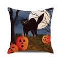 Halloween pillow cover with watercolor black cat, pumpkin and full moon pattern - 18x18 Inch / Blues Black Cat Jack-o'-lantern Style (31)