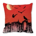 Halloween pillow cover with red background featuring moon and crows over ruins - Red Ruins Building Crows Pattern(39)