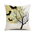 Halloween pillow cover with black bats and yellow moon print on linen fabric - Shadow Bat Tree Moon (40)