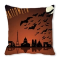 Halloween pumpkin orange cushion cover with black bat silhouettes and Paris city landmarks - Bat Paris Landmarks Pattern(40)