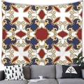 Detailed baroque floral tapestry hung over a modern sofa in a styled living room decor - Baroque Red Blue Gold Floral(4) / 100x70(Short Plush)