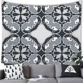 Detail of bohemian geometric mandala tapestry hanging over a modern grey sofa - Black White Gray Geometric(5) / 100x70(Short Plush)