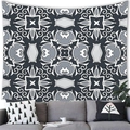 Detail of bohemian geometric tapestry styled with a modern grey sofa and green plant - Dark Blue Gray Retro Symmetrical(9) / 100x70(Short Plush)