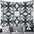 Detail of bohemian geometric tapestry hanging above a grey sofa in a modern living room - Gray Black White Repeat Geometric(10) / 100x70(Short Plush)
